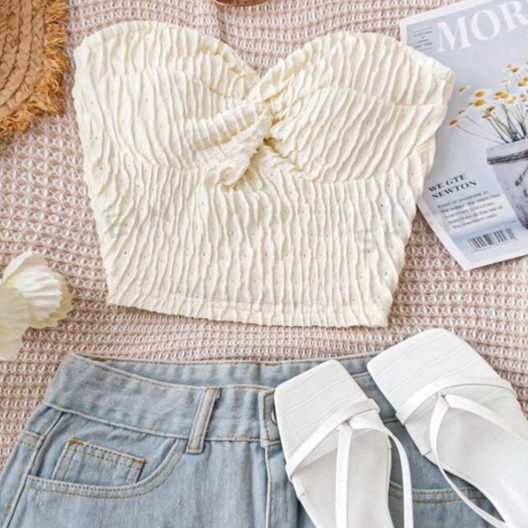 SHEIN White Textured Twist Knot Tube Top - Picture 1 of 8